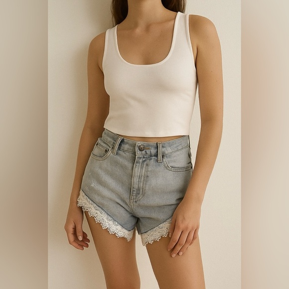 Free People Pants - Free‎ People Denim Shorts Lace Trim Boho Festival Cottagecore High Rise W 26